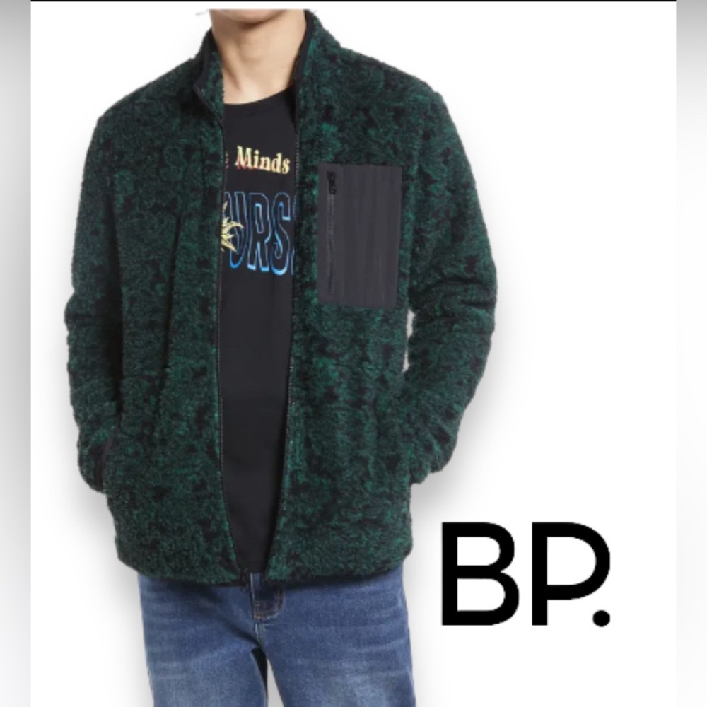 NWT BP. Men’s or Woman’s High Pile Fleece Jacket in Black & Green Dancing Paisly